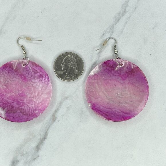 Pink Ombre Floral Lace Mother of Pearl Shell Dangle Earrings Pierced Pair - Picture 2 of 7